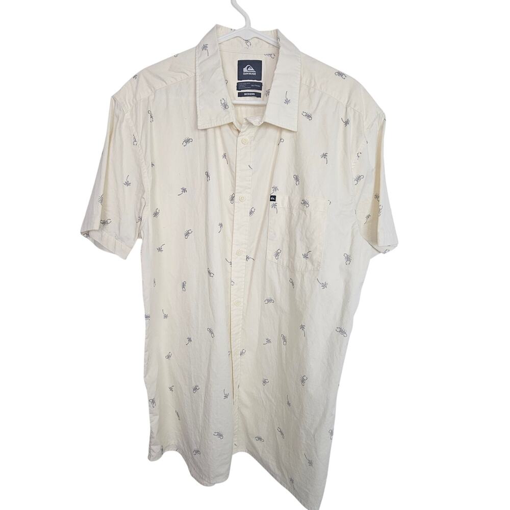 Quiksilver Shirt Lobster Print Button Front Short Sleeve Collared Sh irt Men XXL